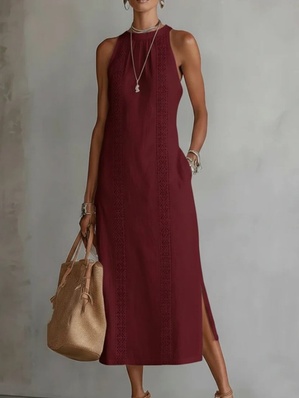 Women's Halter Neck Sleeveless Lace Patchwork Dress